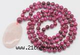 GMN5072 Hand-knotted 8mm, 10mm red tiger eye 108 beads mala necklace with pendant
