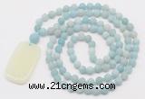 GMN5115 Hand-knotted 8mm, 10mm matte amazonite 108 beads mala necklace with pendant