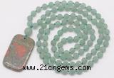 GMN5116 Hand-knotted 8mm, 10mm matte green aventurine 108 beads mala necklace with pendant