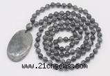 GMN5178 Hand-knotted 8mm, 10mm black labradorite 108 beads mala necklace with pendant