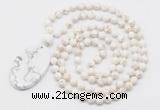 GMN5187 Hand-knotted 8mm, 10mm white howlite 108 beads mala necklace with pendant