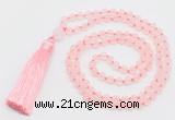 GMN5605 Hand-knotted 6mm matte rose quartz 108 beads mala necklaces with tassel