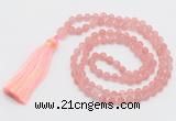 GMN5606 Hand-knotted 6mm matte cherry quartz 108 beads mala necklaces with tassel