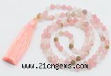 GMN5607 Hand-knotted 6mm matte volcano cherry quartz 108 beads mala necklaces with tassel