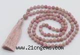 GMN5609 Hand-knotted 6mm matte pink wooden jasper 108 beads mala necklaces with tassel