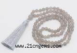 GMN5610 Hand-knotted 6mm matte grey agate 108 beads mala necklaces with tassel
