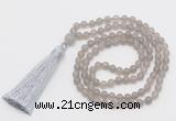 GMN5610 Hand-knotted 6mm matte grey agate 108 beads mala necklaces with tassel