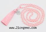 GMN5705 Hand-knotted 6mm matte rose quartz 108 beads mala necklaces with tassel & charm