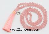 GMN5706 Hand-knotted 6mm matte cherry quartz 108 beads mala necklaces with tassel & charm