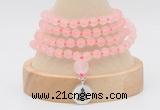 GMN5800 Hand-knotted 6mm matter rose quartz 108 beads mala necklaces with charm