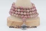 GMN5804 Hand-knotted 6mm matter pink wooden jasper 108 beads mala necklaces with charm