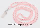 GMN5900 Hand-knotted 6mm matte rose quartz 108 beads mala necklaces with pendant