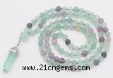 GMN5903 Hand-knotted 6mm matte fluorite 108 beads mala necklaces with pendant