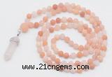 GMN5905 Hand-knotted 6mm matte pink aventurine 108 beads mala necklaces with pendant