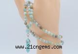 GMN5910 Hand-knotted 6mm matte amazonite 108 beads mala necklaces with pendant