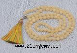 GMN603 Hand-knotted 8mm, 10mm honey jade 108 beads mala necklaces with tassel