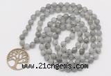 GMN6032 Knotted 8mm, 10mm labradorite 108 beads mala necklace with charm
