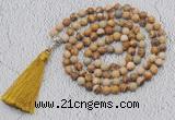 GMN607 Hand-knotted 8mm, 10mm picture jasper 108 beads mala necklaces with tassel