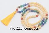 GMN6120 Knotted 7 Chakra 8mm, 10mm honey jade 108 beads mala necklace with tassel