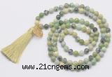 GMN6229 Knotted 8mm, 10mm Australia chrysoprase 108 beads mala necklace with tassel & charm