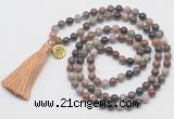 GMN6230 Knotted 8mm, 10mm wooden jasper 108 beads mala necklace with tassel & charm