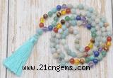 GMN6339 Knotted 7 Chakra 8mm, 10mm amazonite 108 beads mala necklace with tassel