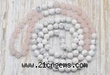 GMN6403 Hand-knotted 8mm, 10mm rose quartz & white howlite 108 beads mala necklaces