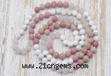 GMN6404 Hand-knotted 8mm, 10mm white howlite, pink jasper & rose quartz 108 beads mala necklaces