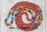 GMN6441 Hand-knotted 7 Chakra 8mm, 10mm red agate 108 beads mala necklaces