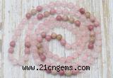 GMN6451 Hand-knotted 8mm, 10mm rose quartz & pink wooden jasper 108 beads mala necklaces