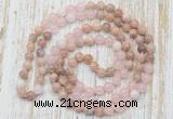 GMN6455 Hand-knotted 8mm, 10mm sunstone, rose quartz & white jade 108 beads mala necklaces