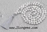 GMN656 Hand-knotted 8mm, 10mm white howlite 108 beads mala necklaces with tassel