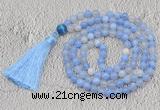 GMN670 Hand-knotted 8mm, 10mm blue banded agate 108 beads mala necklaces with tassel