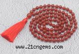 GMN679 Hand-knotted 8mm, 10mm red agate 108 beads mala necklaces with tassel