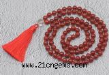 GMN680 Hand-knotted 8mm, 10mm red agate 108 beads mala necklaces with tassel