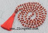 GMN687 Hand-knotted 8mm, 10mm red Tibetan agate 108 beads mala necklaces with tassel