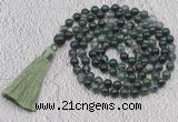 GMN690 Hand-knotted 8mm, 10mm moss agate 108 beads mala necklaces with tassel