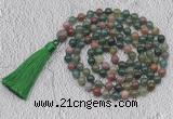 GMN691 Hand-knotted 8mm, 10mm Indian agate 108 beads mala necklaces with tassel