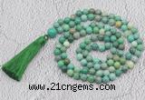 GMN696 Hand-knotted 8mm, 10mm grass agate 108 beads mala necklaces with tassel