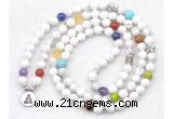 GMN7072 7 Chakra 8mm white howlite 108 mala beads wrap bracelet necklaces
