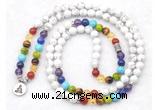 GMN7076 7 Chakra 8mm white howlite 108 mala beads wrap bracelet necklaces