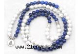 GMN7082 Chakra 8mm white howlite & lapis lazuli 108 mala beads wrap bracelet necklaces