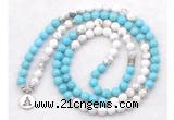 GMN7084 Chakra 8mm white & blue howlite 108 mala beads wrap bracelet necklaces