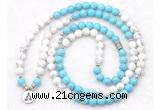 GMN7085 Chakra 8mm white & blue howlite 108 mala beads wrap bracelet necklaces