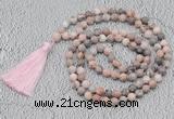 GMN710 Hand-knotted 8mm, 10mm pink zebra jasper 108 beads mala necklaces with tassel