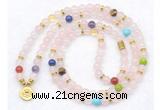 GMN7109 7 Chakra 8mm rose quartz 108 mala beads wrap bracelet necklaces