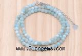 GMN7213 4mm faceted round tiny amazonite beaded necklace jewelry