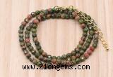 GMN7215 4mm faceted round tiny unakite beaded necklace jewelry