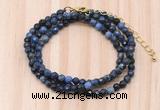 GMN7218 4mm faceted round tiny dumortierite beaded necklace jewelry