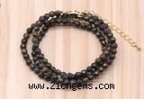 GMN7221 4mm faceted round tiny bronzite beaded necklace jewelry